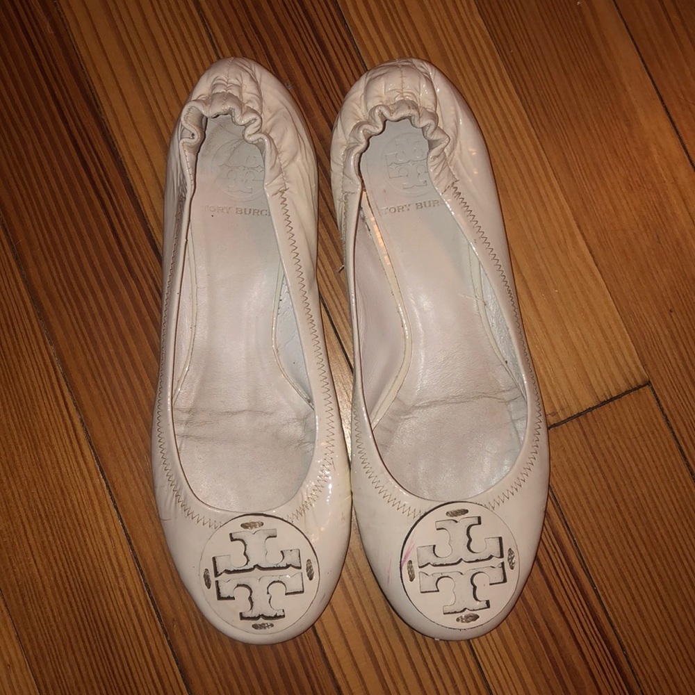 White Leather Tory Burch Flats